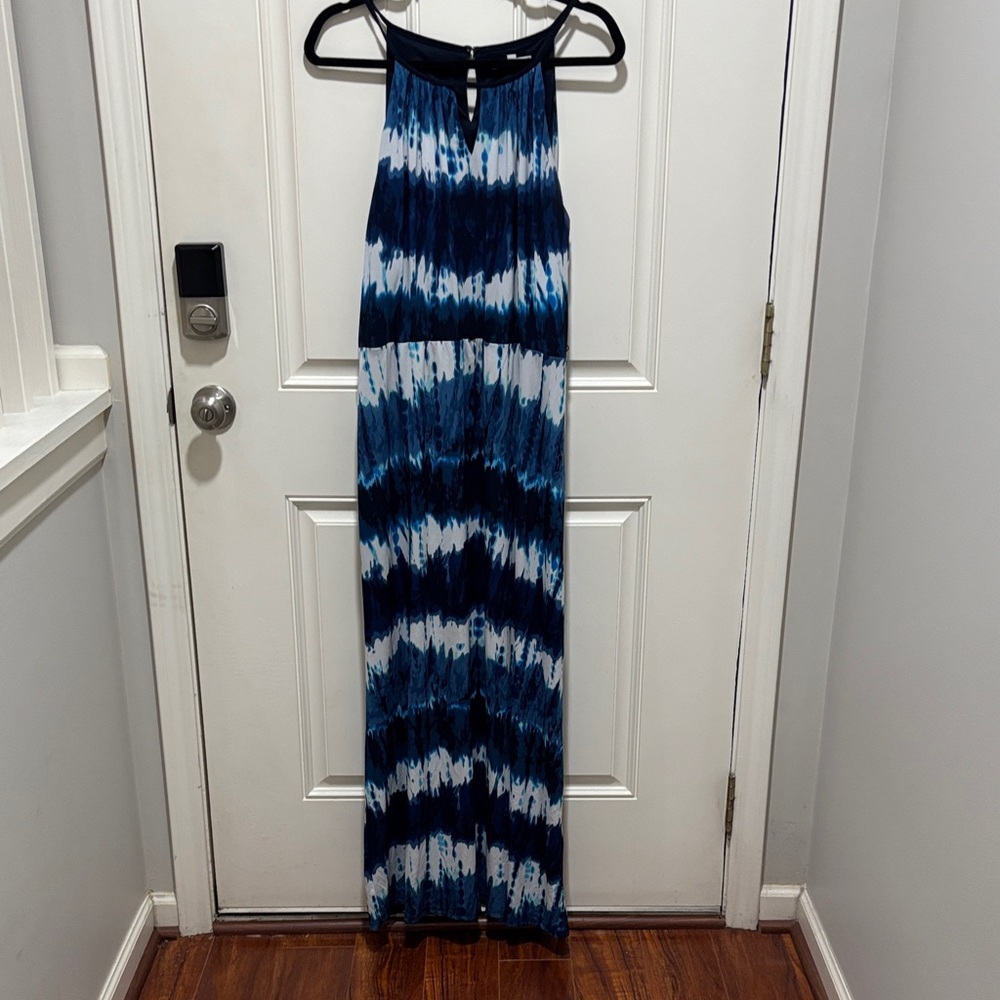 Blue Tie-Dye Halter Maxi Dress